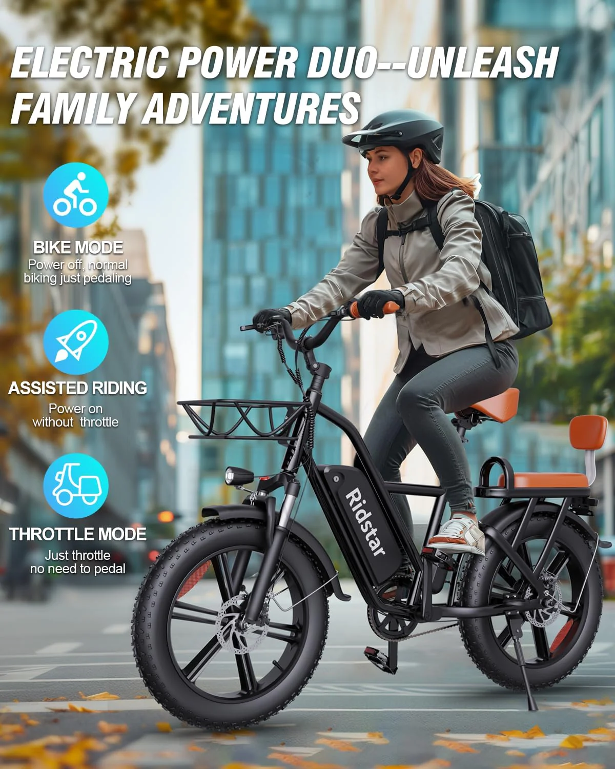 Ridstar® FM001 2-Seater Fat Tire Electric Bike - Image 3