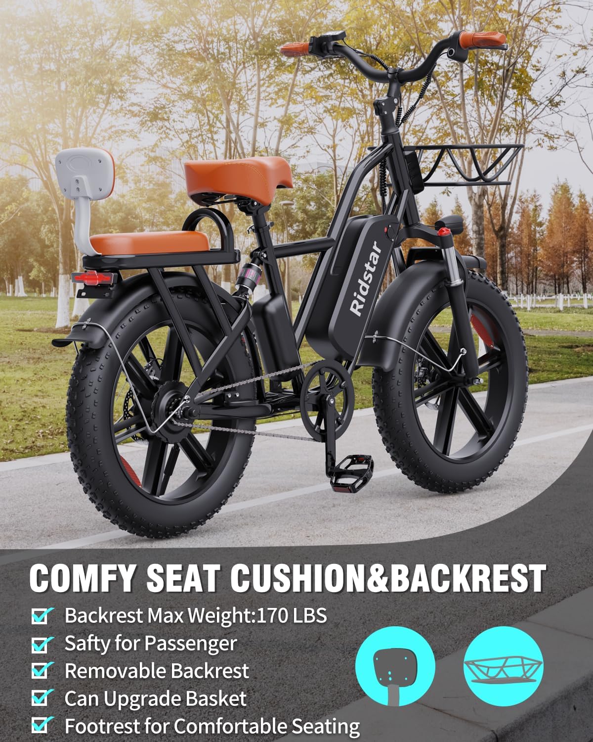 Ridstar® FM001 2-Seater Fat Tire Electric Bike - Image 4