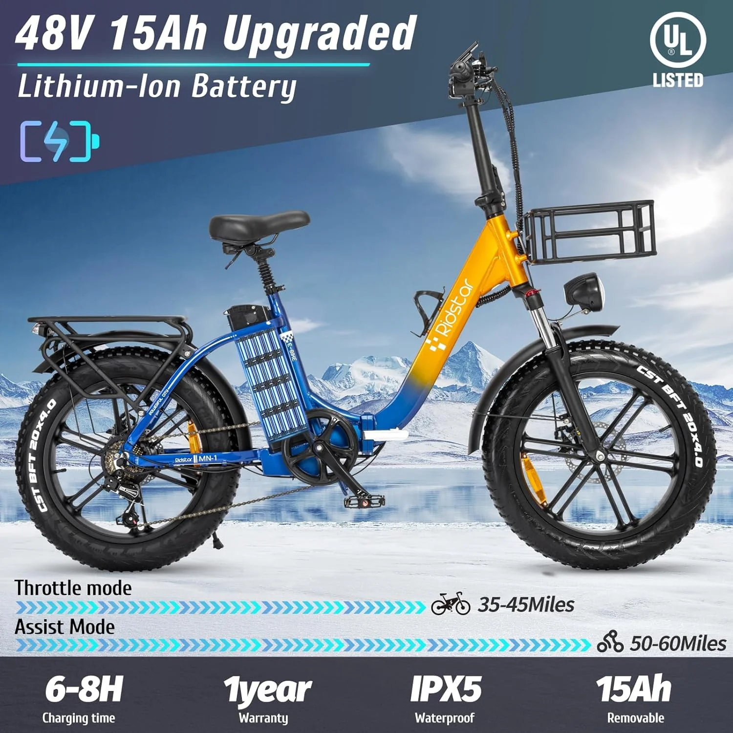 Ridstarยฎ MN20 1000W Fat Tire Folding Electric Bikes - Image 3