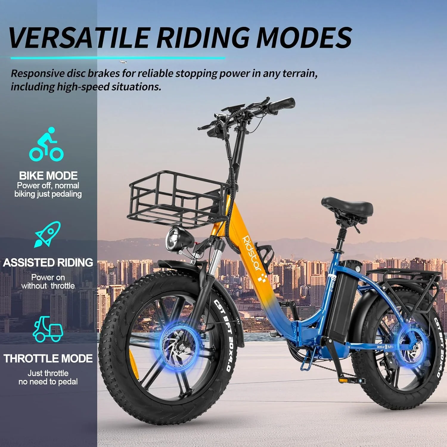 Ridstarยฎ MN20 1000W Fat Tire Folding Electric Bikes - Image 7