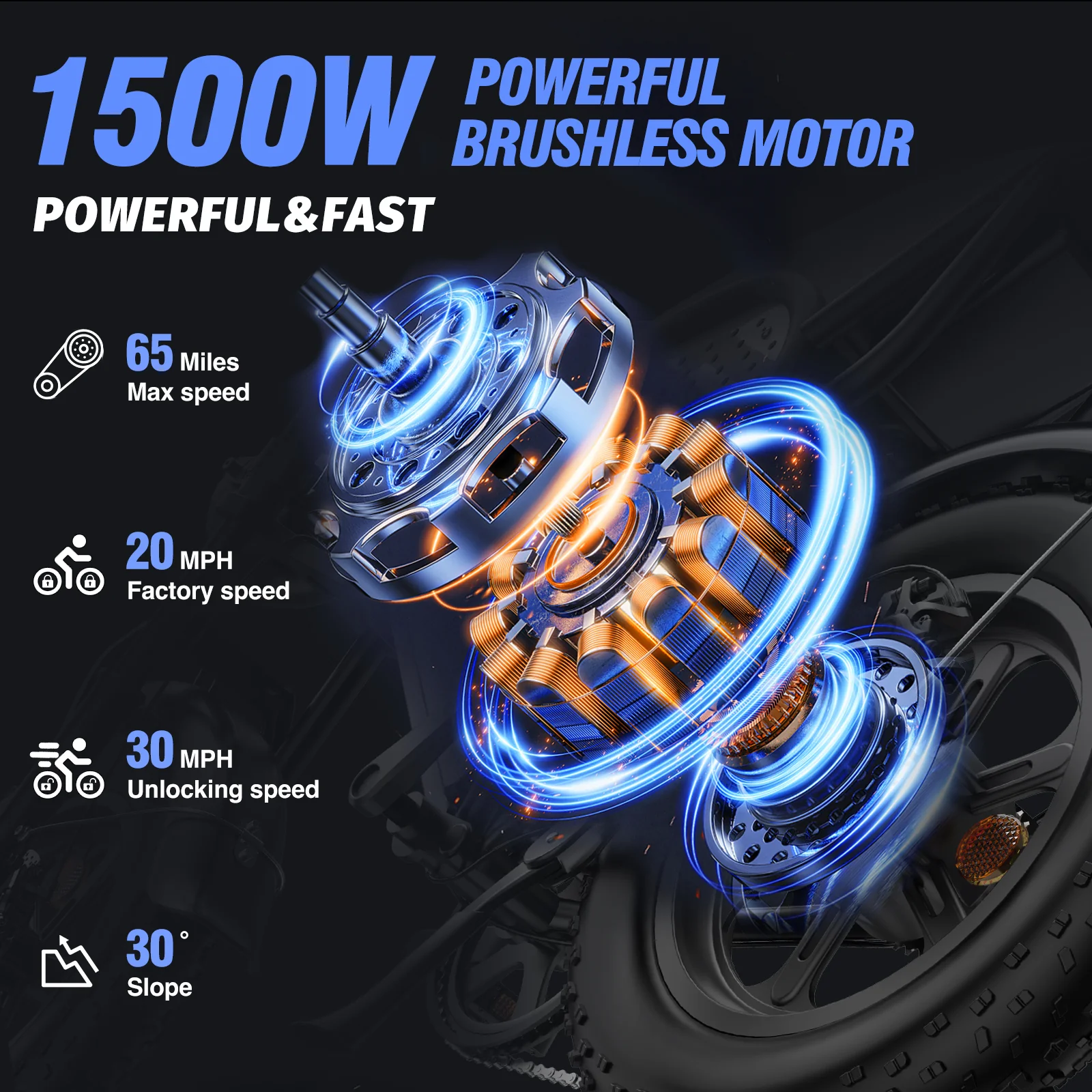 Ridstarยฎ Q16 1500W Fat Tire Electric Bicycle - Image 7